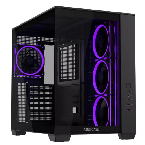Asus A32 Plus ARGB Dual-Chamber Gaming Case w/ Glass Side & Front, ATX, 4x ARGB Fans, USB-C 10Gbps, Black
