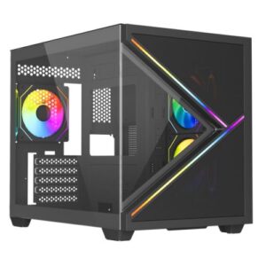 CAM-VIDARCADE-BLK.jpg Vida Arcade Black ARGB Gaming Case w/ Glass Side & Glass/Mesh Front, Micro ATX, ARGB Strips, 3x ARGB PWM Fans, 6-Port ARGB Fan Hub & Remote Control