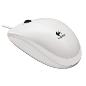 MI-LOB100-WH.jpg Logitech B100 Wired Optical Mouse, USB, 800 DPI, Ambidextrous, White, OEM