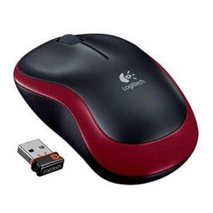 MI-LOM185RED.jpg Logitech M185 Wireless Notebook Mouse, USB Nano Receiver, Black/Red