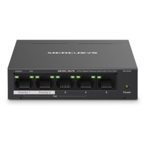 SWI-5MERPOE-GB.jpg Mercusys (MS105GP) 5-Port Gigabit Desktop Switch with 4-Port PoE+, Steel Case