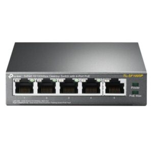 SWI-5TPPOE.jpg TP-LINK (TL-SF1005P) 5-Port 10/100 Unmanaged Desktop Switch, 4 Port PoE, Steel Case