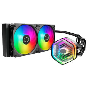 WC-CMML240ATMOSARGB.jpg Cooler Master MasterLiquid 240 Atmos ARGB Liquid CPU Cooler, 240mm, Dual Chamber Design, 2x ARGB Fans, Customisable Pump Cover, Black