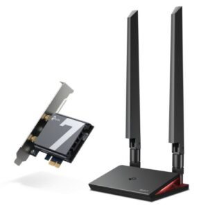 WL-PCIEBE9300TPTRICRA.jpg TP-Link (Archer TBE550E) BE9300 Wi-Fi 7 Tri-Band PCI Express Adapter, Bluetooth 5.4, WPA3, External Base/Antennas
