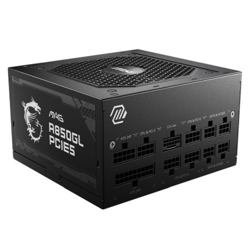 MSI 850W (MAG A850GL PCIE5) ATX 3.1 PSU, Fully Modular, 80+/Cybenetics Gold, LLC Full-Bridge, PCIe 5.1