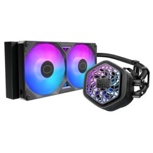 WC-CMML240ATMOS2ARGB.jpg Cooler Master MasterLiquid 240 Atmos II VRM Fan ARGB Liquid CPU Cooler, 240mm, Dual Chamber Design, Low Profile Pump, Black