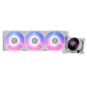 WC-MSI360CLP13360WH.jpg MSI MPG CORELIQUID P13 360mm Liquid CPU Cooler, 3x CycloBlade 9 ARGB Fans, Customisable 2.1" LCD, Hidden-Cable Design, White