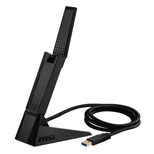 MSI (GUAXE54) AXE5400 Wi-Fi 6E Wireless USB Adapter, Tri-Band, USB 3.0, Beamforming, Adjustable Antenna, WPA3, Cradle