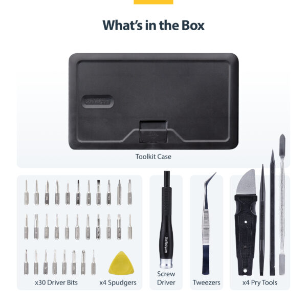 0fad30cbe0c63094a7a61e8f591044972c9175e2.jpg StarTech.com 40-Piece Computer Repair Toolkit for Laptop/PC/Electronics/Phone, 30-Bit Precision Screwdriver Set, Removable Lid with Magnetic Pad, Prying Tools
