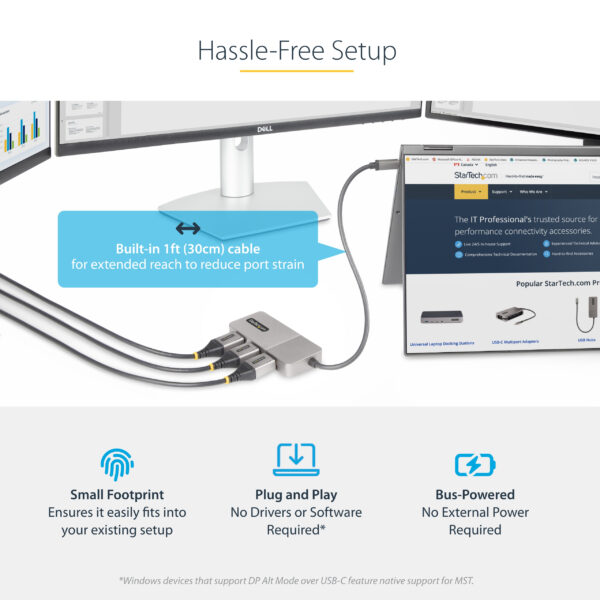 100311224_3960883119.jpg StarTech.com 3-Port USB-C Multi-Monitor Adapter, USB Type-C to 3x DisplayPort 1.4 MST Hub, Triple 4K 60Hz DP Laptop Display Extender / Splitter, HDR, Extra-Long Built-In Cable - Windows Only