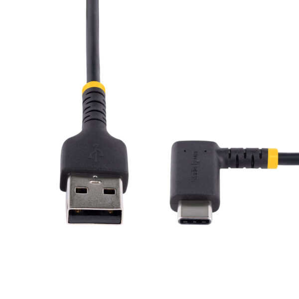 StarTech.com 1ft (30cm) USB A to C Charging Cable Right Angle - Heavy Duty Fast Charge USB-C Cable - Black USB 2.0 A to Type-C - Rugged Aramid Fiber - 3A - USB Charging Cord