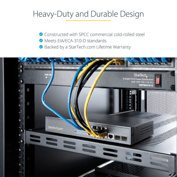 103154975_0442285584.jpg StarTech.com 1U 4-Post Adjustable Vented Server Rack Mount Shelf - 330lbs(150 kg) - 19.5 to 38in Adjustable Mounting Depth Universal Tray for 19" AV/ Network Equipment Rack - 27.5in Deep