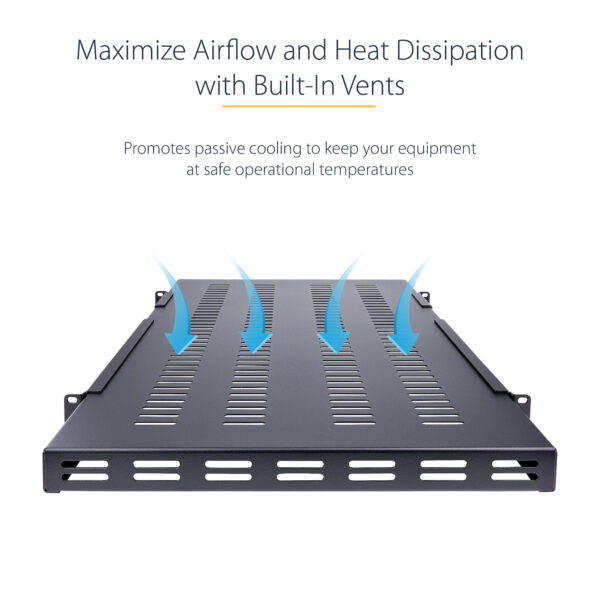 103154975_7221403602.jpg StarTech.com 1U 4-Post Adjustable Vented Server Rack Mount Shelf - 330lbs(150 kg) - 19.5 to 38in Adjustable Mounting Depth Universal Tray for 19" AV/ Network Equipment Rack - 27.5in Deep