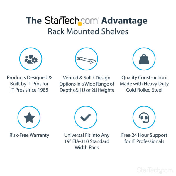 1128743_6128527978.jpg StarTech.com 2U Server Rack Shelf - Universal Rack Mount Cantilever Shelf for 19" Network Equipment Rack & Cabinet - Heavy Duty Steel – Weight Capacity 44lb/20kg - 16" Deep Tray, Black