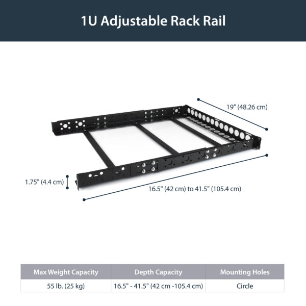 StarTech.com 1U Universal Server Rack Rails, Adjustable Depth Server Mounting Rails, 19inch Rack Mount Rails
