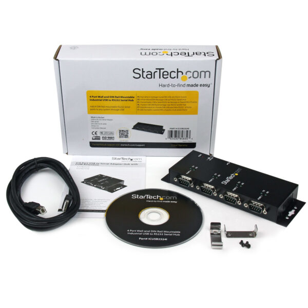 14873558_4983617204.jpg StarTech.com 4 Port USB to DB9 RS232 Serial Adapter Hub – Industrial DIN Rail and Wall Mountable