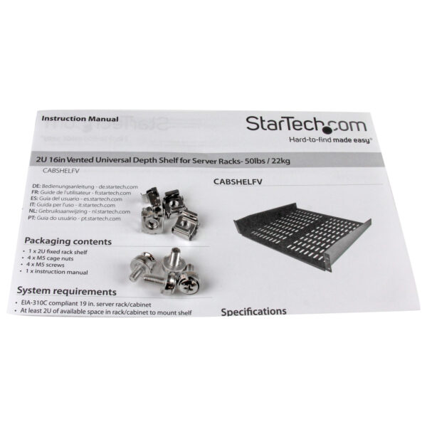 14873561_4220023966.jpg StarTech.com 2U Server Rack Shelf - Universal Vented Rack Mount Cantilever Tray for 19" Network Equipment Rack & Cabinet - Heavy Duty Steel - Weight Capacity 50lb/23kg - 16" Deep Shelf, Black