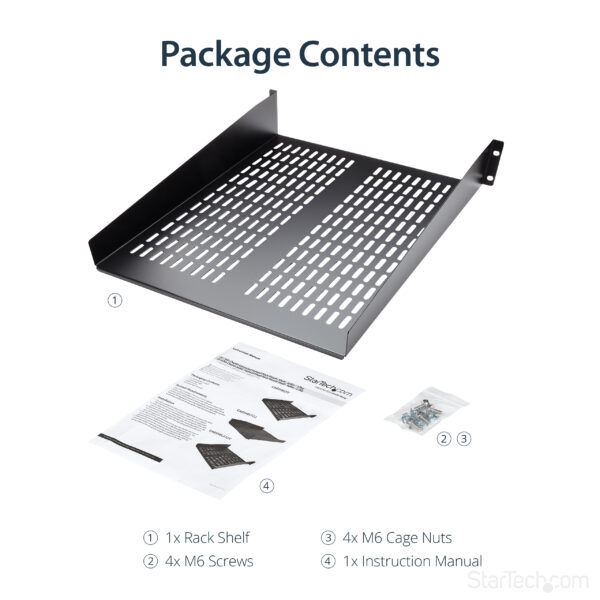 14873562_3260498624.jpg StarTech.com 2U Server Rack Shelf - Universal Vented Rack Mount Cantilever Tray for 19" Network Equipment Rack & Cabinet - Heavy Duty Steel – Weight Capacity 50lb/23kg - 22" Deep Shelf, Black