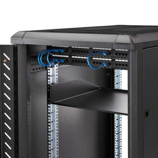 StarTech.com 2U Server Rack Shelf - Universal Rack Mount Cantilever Shelf for 19" Network Equipment Rack & Cabinet - Heavy Duty Steel – Weight Capacity 125lb/56kg - 18" Deep Tray, Black