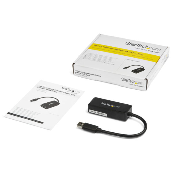 19657707_8193471785.jpg StarTech.com USB 3.0 to Gigabit Ethernet Adapter NIC w/ USB Port - Black