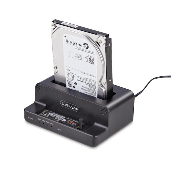 StarTech.com M.2 NVMe to 2.5/3.5" SATA Drive Duplicator, Dual Bay Standalone SSD Cloner/Drive Dock, Bidirectional NVMe to SATA / SATA to NVMe, Up to 27GBpm, TAA
