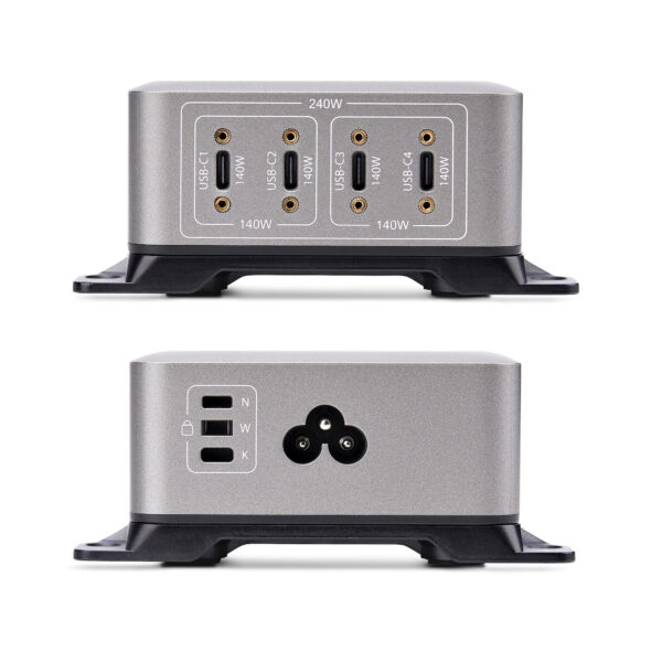 1f648a52e2a9cd124fcd5e85699e0d4f1eec66e2.jpg StarTech.com 4-Port Multi-Device USB-C Charger, 240W Total, Single Port 140W EPR, PD 3.1, Screw Locking Ports, Boardrooms, Bracket incl. for Surface Mounting