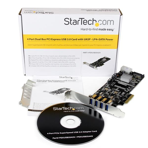 21037306_7690652979.jpg StarTech.com 4 Port PCI Express (PCIe) SuperSpeed USB 3.0 Card Adapter w/ 2 Dedicated 5Gbps Channels - UASP - SATA / LP4 Power
