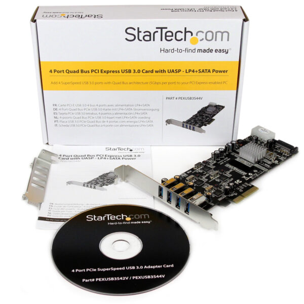 21037307_2829778511.jpg StarTech.com 4 Port USB 3.0 PCIe Card w/ 4 Dedicated 5Gbps Channels (USB 3.1 Gen 1) - UASP - SATA / LP4 Power - PCI Express Adapter Card