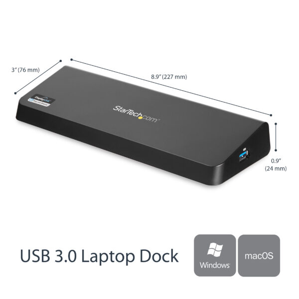 StarTech.com USB 3.0 Docking Station Dual Monitor with HDMI & 4K DisplayPort - USB 3.0 to 4x USB-A, Ethernet, HDMI and DP - USB Type A Universal Laptop Docking Station for Mac & Windows