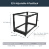 StarTech.com 4-Post 12U Mobile Open Frame Server Rack, Four Post 19" Network Rack with Wheels, Rolling Rack with Adjustable Depth for Computer/AV/Data/IT Equipment - Casters, Leveling Feet or Floor Mounting