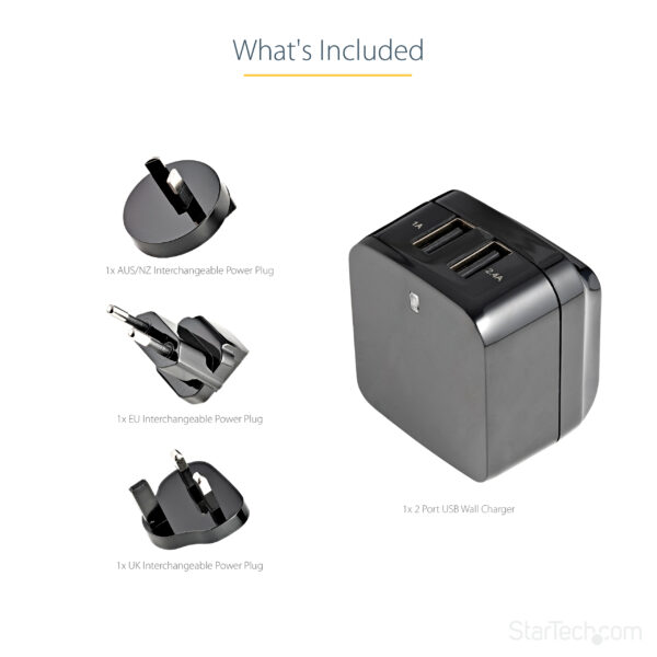 25435573_6924360840.jpg StarTech.com Dual-port USB wall charger - international travel - 17W/3.4A - black
