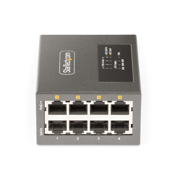 StarTech.com 4-Port Multi-Gigabit PoE++ Injector, 5/2.5/1G Ethernet (NBASE-T), PoE/PoE+/PoE++ (802.3af/802.3at/802.3bt), 160Watts Power Budget, Wall/DIN Rail Mountable, Unmanaged