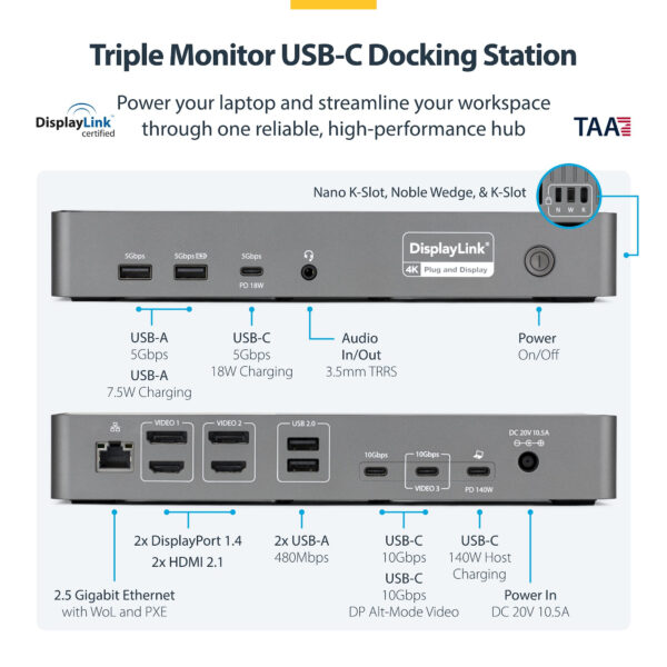 2bf7e0391b47ae011f919d8aac6af10abc31954e.jpg StarTech.com Triple-Monitor USB-C Docking Station, 140W Laptop Charging Dock for MacBook Pro and Windows, 4K 60Hz HDMI or DisplayPort, TAA