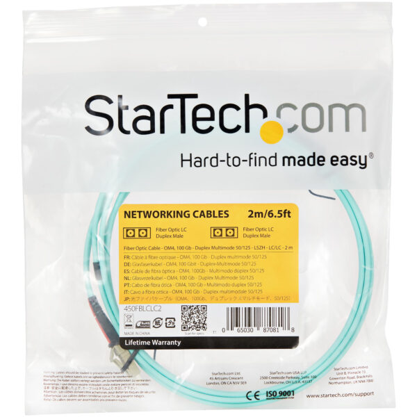 2f50da99c0f1b2e9b26f8e99a484b268.jpg StarTech.com 2m (6ft) LC/UPC to LC/UPC OM4 Multimode Fiber Optic Cable, 50/125µm LOMMF/VCSEL Zipcord Fiber, 100G, Low Insertion Loss - LSZH Fiber Jumper Cord