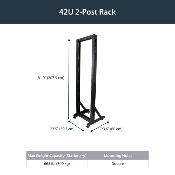 30348499_1449970137.jpg StarTech.com 2-Post 42U Mobile Open Frame Server Rack, Two Post 19in Network Rack with Wheels, Rolling Open Rack for AV/Data/Media/IT Equipment, Computer Rack for Home/Office Spaces - Casters Included
