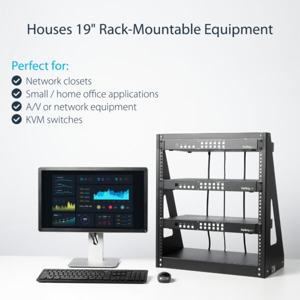StarTech.com 2-Post 12U Heavy-Duty Desktop Server Rack, Small Open Frame 19in Computer Rack, Compact Network Rack for AV / Studio / Data / IT Equipment, TAA Compliant - Free Standing Two-Post Home/Office Rack