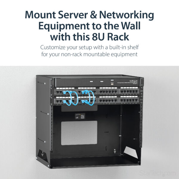 StarTech.com Wall-Mount Server Rack with Built-in Shelf - Solid Steel - 8U