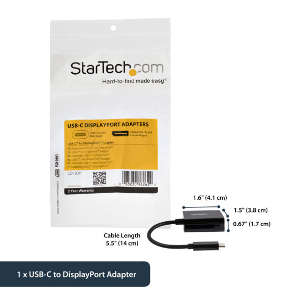 35998983_8784943824.jpg StarTech.com USB C to DisplayPort Adapter - 4K 60Hz/8K 30Hz - USB Type-C to DP 1.4 HBR2 Adapter Dongle - Compact USB-C (DP Alt Mode) Monitor Video Converter - Thunderbolt 3 Compatible