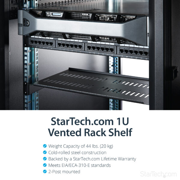 36687189_4951415381.jpg StarTech.com 1U Server Rack Shelf - Universal Vented Rack Mount Cantilever Tray for 19" Network Equipment Rack & Cabinet - Heavy Duty Steel - Weight Capacity 44lb/20kg - 10" Deep Shelf, Black