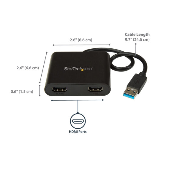 36957554_0218407851.jpg StarTech.com USB 3.0 to Dual HDMI Adapter, USB to 2x HDMI Monitor Converter for Windows (no support for macOS/ChromeOS/Linux) - TAA