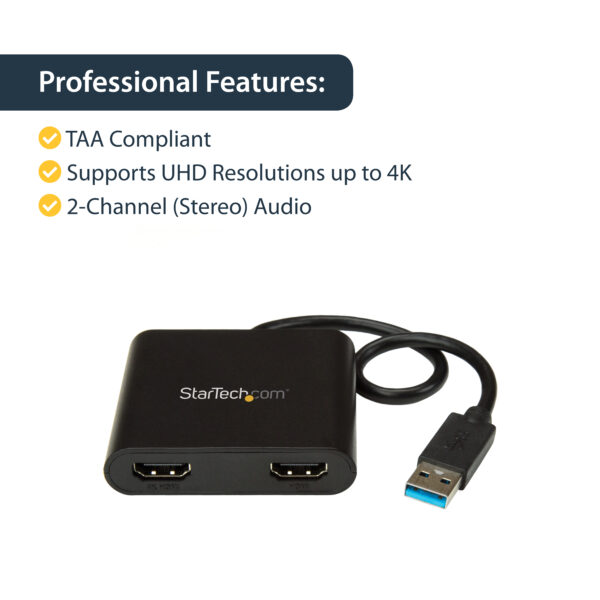 36957554_2319382032.jpg StarTech.com USB 3.0 to Dual HDMI Adapter, USB to 2x HDMI Monitor Converter for Windows (no support for macOS/ChromeOS/Linux) - TAA