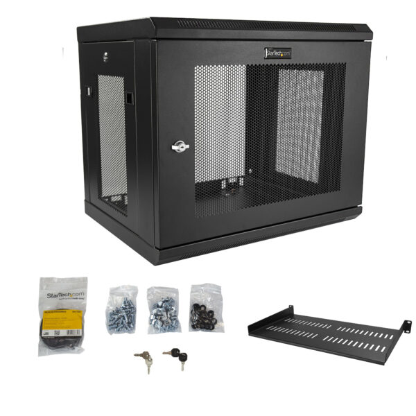 37260479_6435933020.jpg StarTech.com 2-Post 9U Wall Mount Network Cabinet with 1U Shelf, 19" Wall-Mounted Server Rack for Data / Networking / AV / Electronics / Computer Equipment, Small Vented Rack Enclosure
