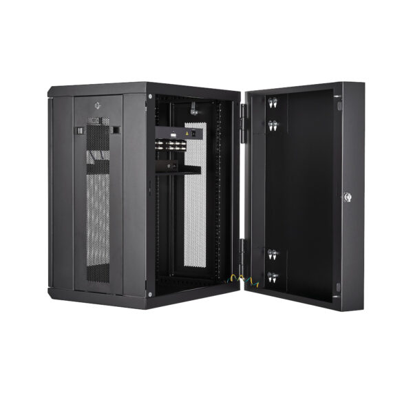 37605065_3884419071.jpg StarTech.com 4-Post 15U Wall Mount Network Cabinet with 1U Shelf, 19" Hinged Wall-Mounted Server Rack for Data / AV / Electronics / Computer Equipment, Flexible Vented Rack Enclosure