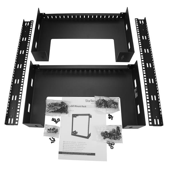 StarTech.com 12U 19" Wall Mount Network Rack - 12" Deep 2 Post Open Frame Server Room Rack for Data/AV/IT/Computer Equipment/Patch Panel with Cage Nuts & Screws 200lb Capacity, Black (RK12WALLO)