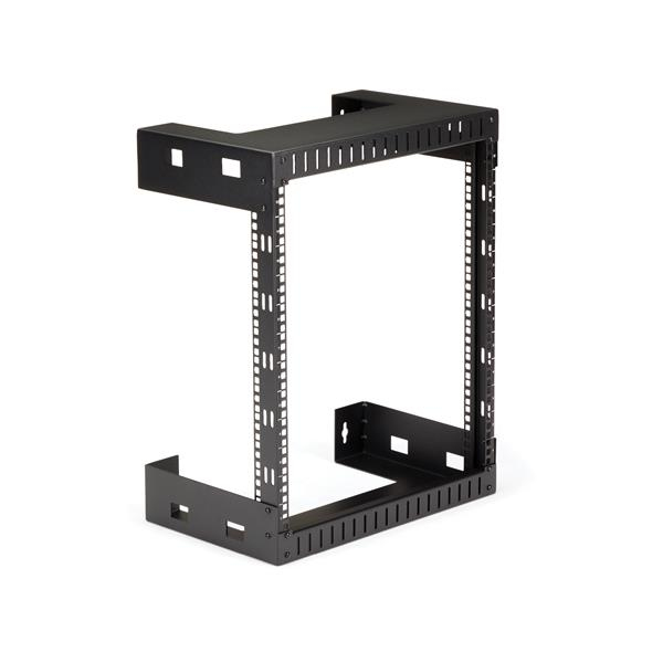 StarTech.com 12U 19" Wall Mount Network Rack - 12" Deep 2 Post Open Frame Server Room Rack for Data/AV/IT/Computer Equipment/Patch Panel with Cage Nuts & Screws 200lb Capacity, Black (RK12WALLO)