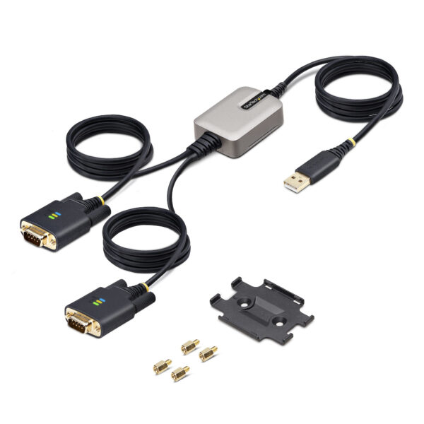 38af6626b2c0f892682c20250cf645f5.jpg StarTech.com 13ft (4m) 2-Port USB to Serial Adapter Cable, Interchangeable DB9 Screws/Nuts, COM Retention, USB-A to DB9 RS232, FTDI, Level-4 ESD Protection, Windows/macOS/ChromeOS/Linux - Rugged TPE Construction