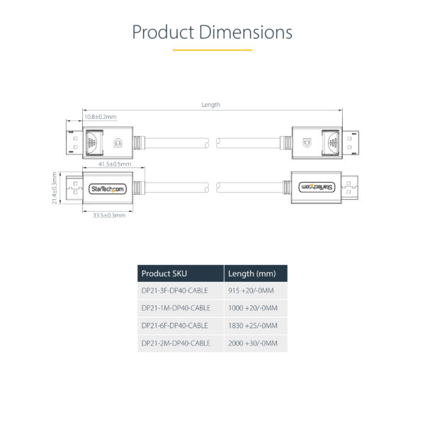 3a8c996de591f050eb3783c073a4342a5ce5bd51.jpg StarTech.com 1m DisplayPort 2.1 Cable, VESA Certified DP40 DisplayPort Cable w/UHBR10/HDR/HDCP 2.2, 8K 60Hz/4K 144Hz w/DSC 1.2a, 40Gbps, DP 2.1 Cable, UHD Monitor Cord, M/M
