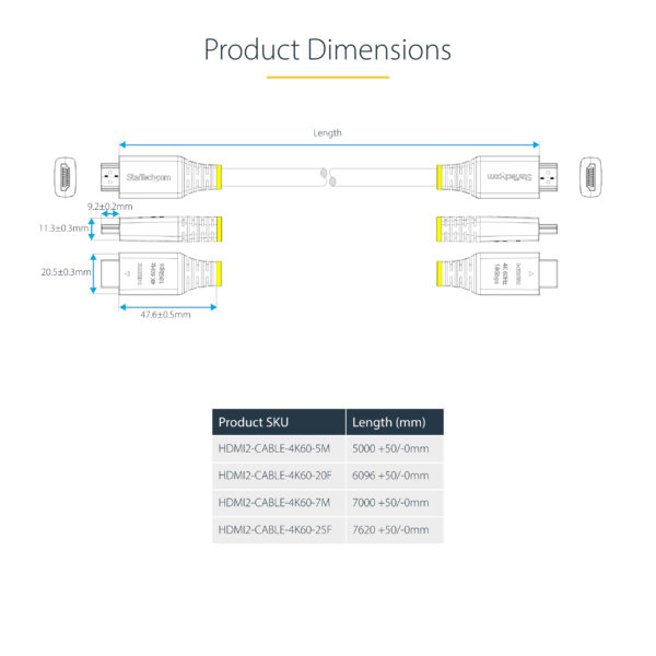 StarTech.com 7m (22.9ft) Premium Certified High Speed HDMI Cable, 4K 60Hz/1440p 144Hz, HDR10/HDCP 2.2/ARC, 18Gbps, UHD HDMI 2.0 Cord for TV/Monitor/Display, TPE Jacket