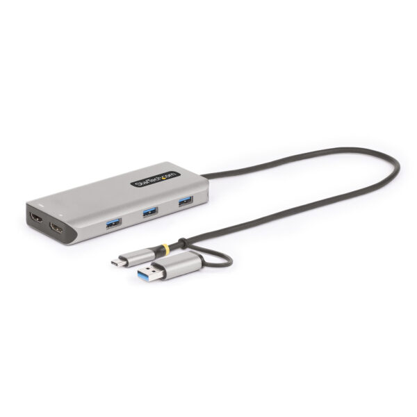 3e72287174d9e3a2645bc3fe8dc8bc56.jpg StarTech.com USB-C Multiport Adapter w/Attached USB-C to USB-A Dongle, Dual HDMI (4K30Hz/1080p60Hz), 3x USB-A 5Gbps, Mini Travel Dock, Laptop Docking Station, 1.3ft/40cm Cable