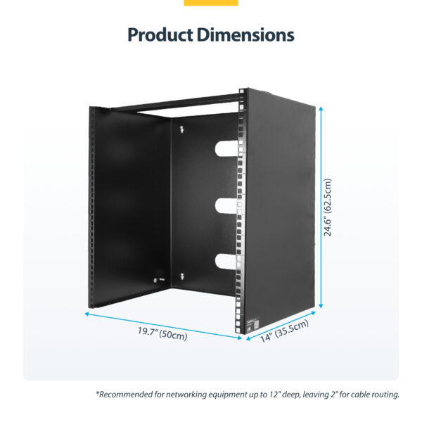 409b7dcfd8622e63a474743b2ae346aebb181629.jpg StarTech.com 14U Wall Mount Network Rack - 14 Inch Deep (Low Profile) - 19" Patch Panel Bracket for Shallow Server, IT Equipment, Network Switches - 77lbs/35kg Weight Cap., Black